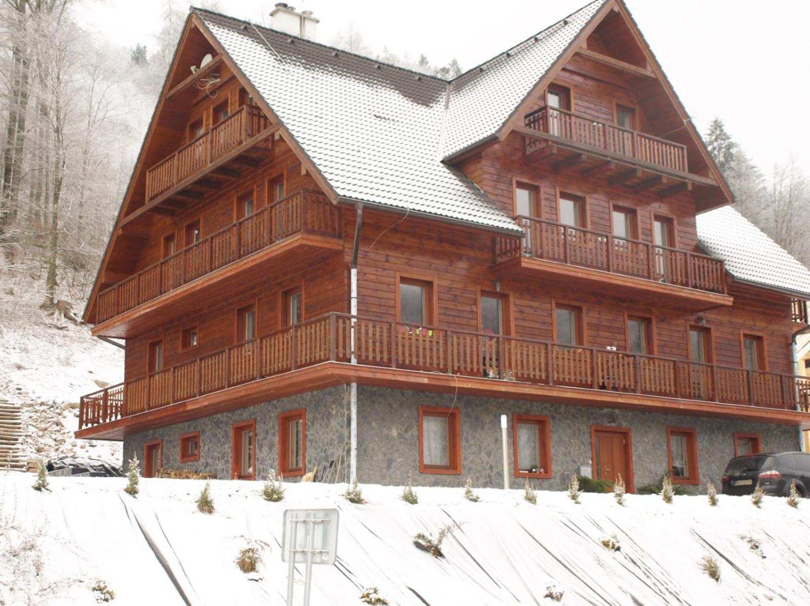 Дерев’яний гірський будинок Bosorka Apartments у Бистрій узимку
