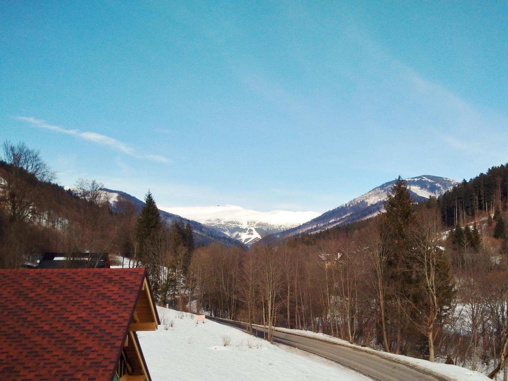 Winterblick vom Balkon ins Bystrá-Tal Richtung Chopok